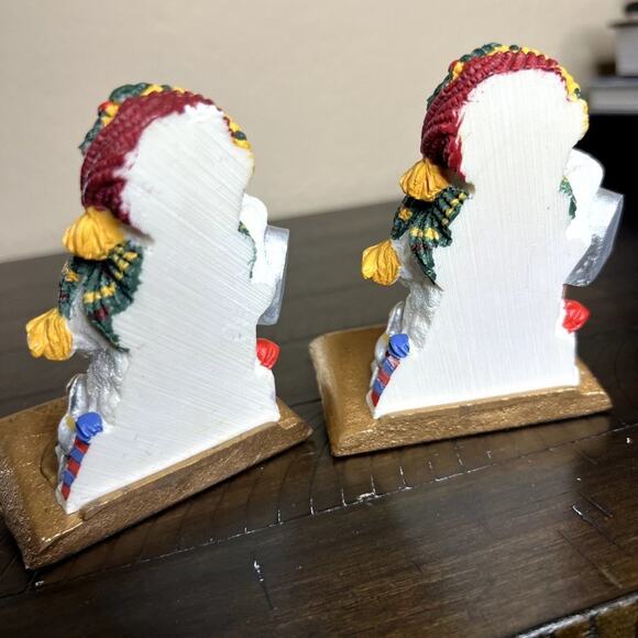 Vintage Heavy Snowman Stocking Holders Set 2 Metal Base Christmas Mantel Hooks - Picture 4 of 6